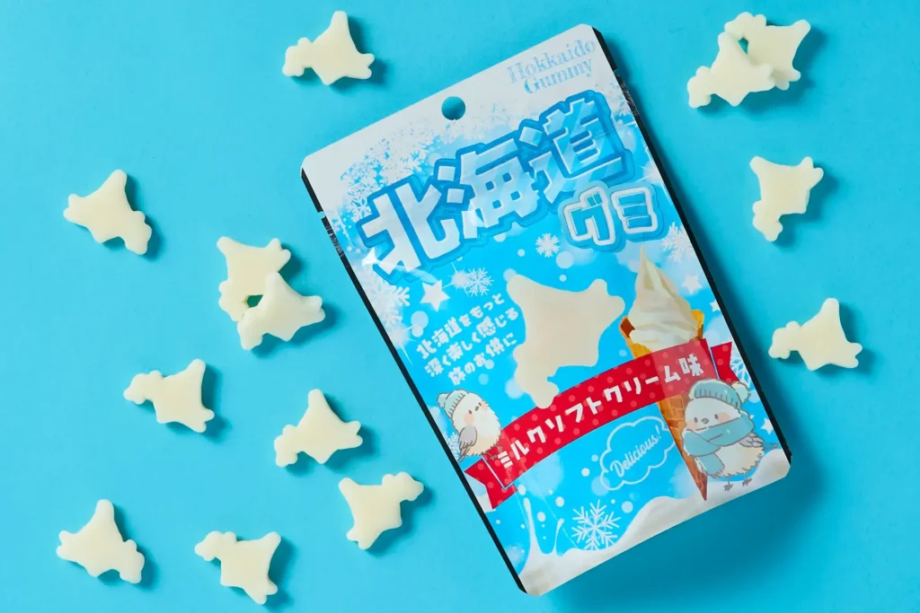 北海道グミのパッケージと北海道型グミ